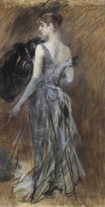 Giovanni Boldini: Signora bionda in abito da sera pastello su carta